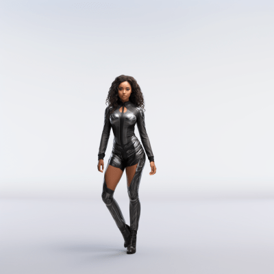 Stunning digital animation of black woman in futuristic Armani outfit