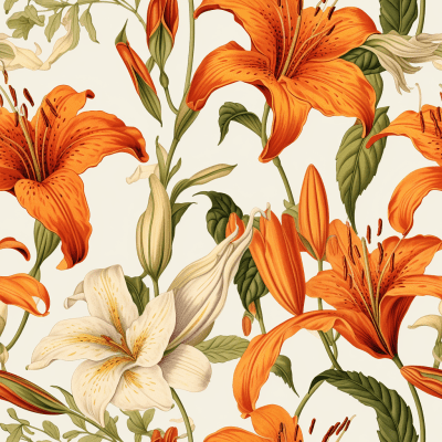 Vintage lily leaves advertisement in gold and orange tones