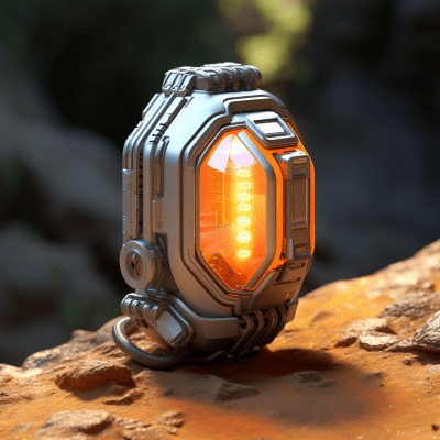 3D rendered futuristic stun grenade with glowing blue light