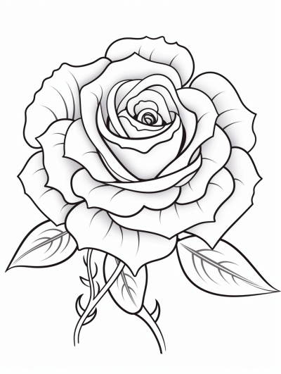 Black and white mandala rose line art for coloring