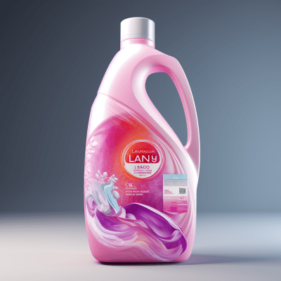 Eagle-shaped laundry liquid packaging with floral scent and cleaning power
