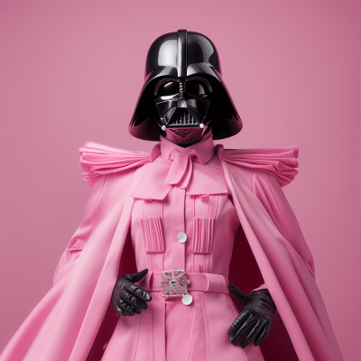 Playful Darth Vader in K-pop Barbie Pink Style Illustration