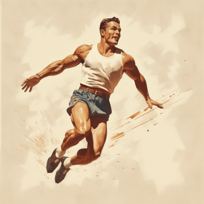 Vintage athletic sports illustration with strong movement and nostalgia