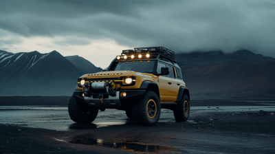 Electric Ford F150 Hummer Concept Truck in a Dramatic Off-Road Setting