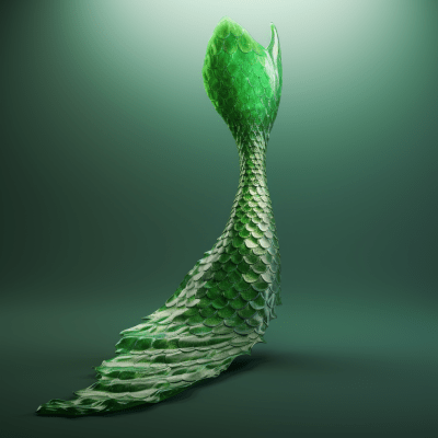 Photorealistic wet green mermaid tail with scales on the floor