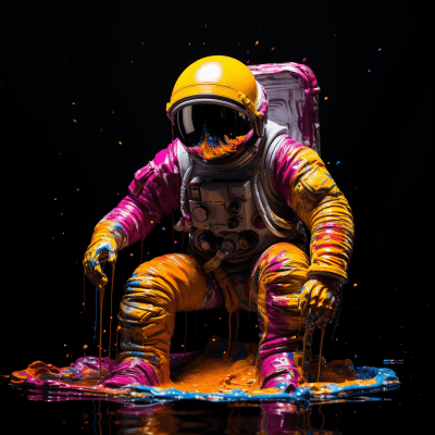 Astronaut engulfed in vivid dripping paint in a high-res 8k image