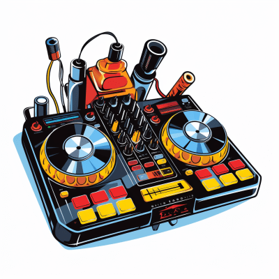 Colorful Disney-style DJ mixer illustration with vibrant colors
