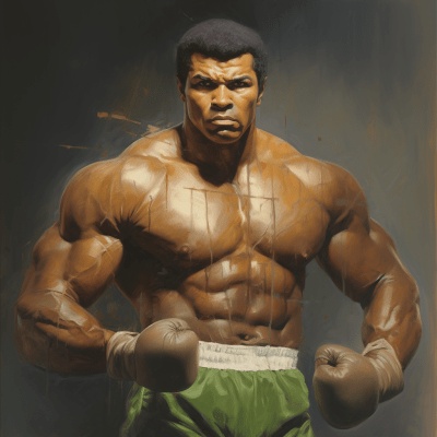 Artwork of a muscular figure combining Mohammed Ali and Hulk