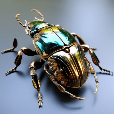High-resolution metallic steampunk beetle with shiny intricate details