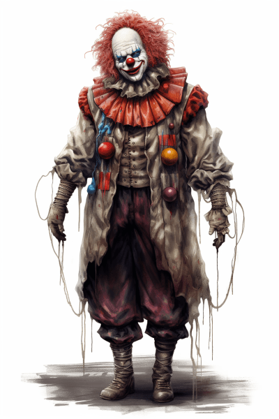 Spooky Halloween clown with magical fantasy vibe in full detail
