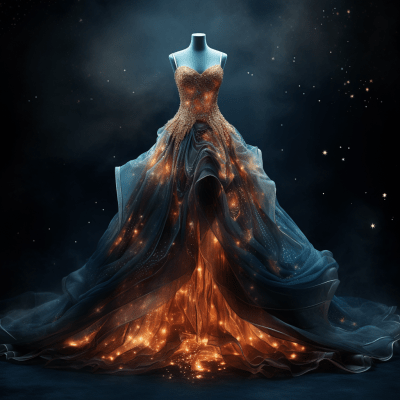 High fashion dress with lace, crystals inspired by stars and nebula