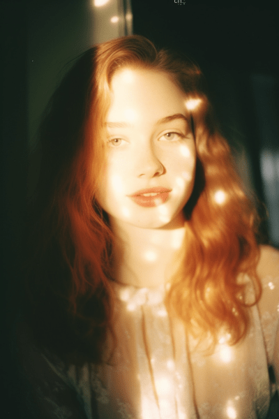 90s style photorealistic portrait of a happy young girl with pale skin