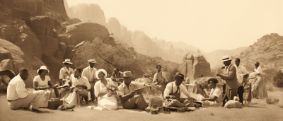 1920s Afrocentric family picnic with Garden of the Gods backdrop