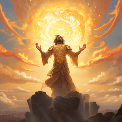 Enchanting artwork of a male sun god in Magic The Gathering style