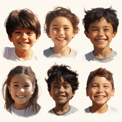 Diverse group of happy children smiling on a sunny day