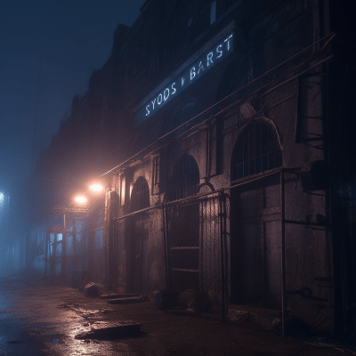 Abandoned warehouse turned gothic underworld night club scene