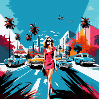 Vibrant pop art travel image with bold colors and dynamic composition