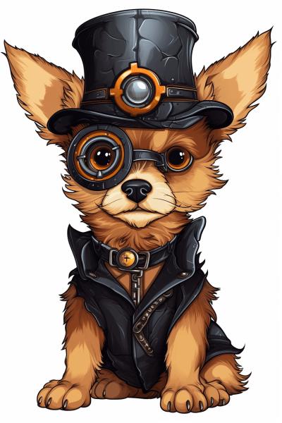 Cute and funny steampunk dog with bold graphic outlines