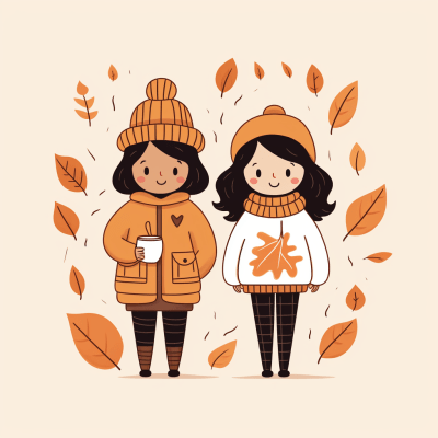 Cozy fall-themed line art with cartoon sweaters on white background