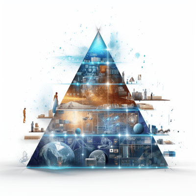 AI research pyramid and universe illustration with aesthetic appeal