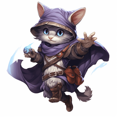Anime-style cat dressed as a sorcerer jumping, DND-inspired 2D art