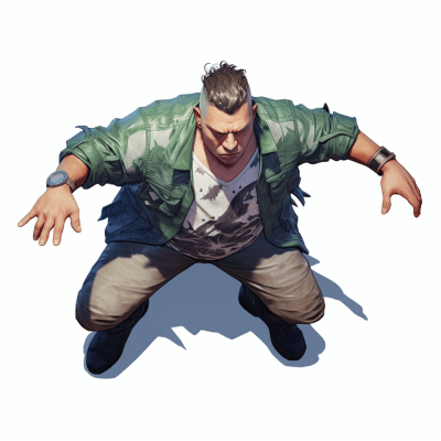 Top-down view of a male shadowrunner in a futuristic setting