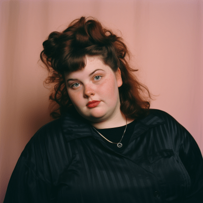 Edgy plus-size woman in her 30s with a kooky portrait series