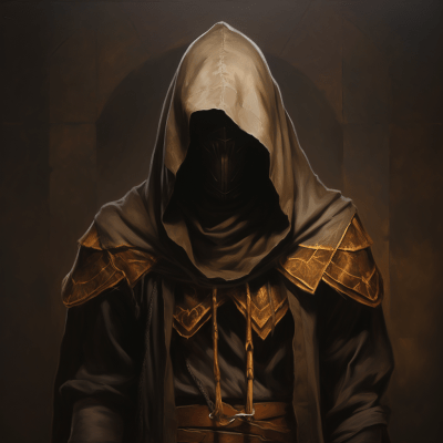 Mysterious hooded figure with diamond icon in fantasy portrait