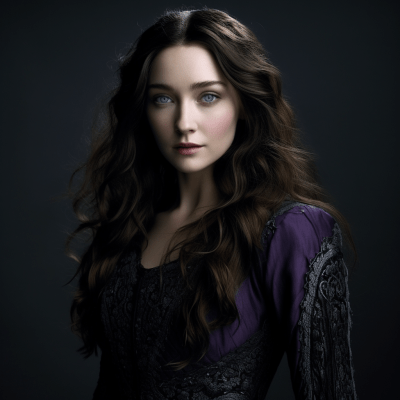 Saoirse Ronan with Purple Eyes in Black Medieval Dress