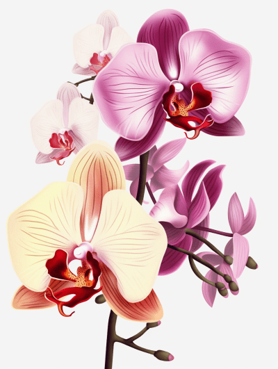 Kenya Orchid Flowers in Folklore Style with Pop Art and Retro Vibe