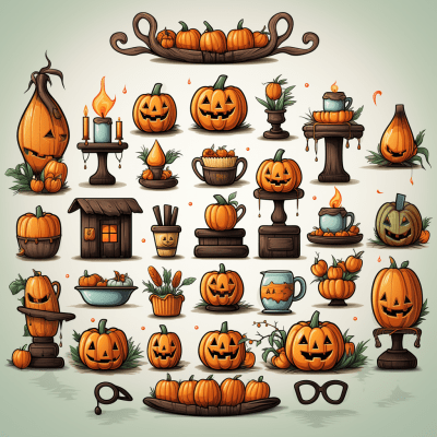 Cute and funny Halloween clip art collection on white background