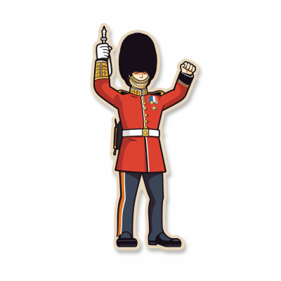 Retro British palace guard sticker art with outstretched fist
