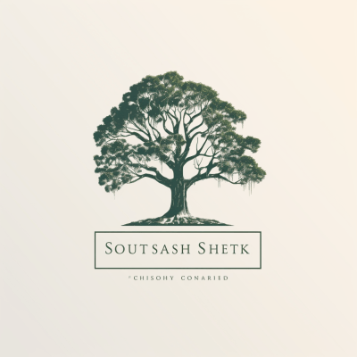 Elegant southern-style house logo with majestic oak trees