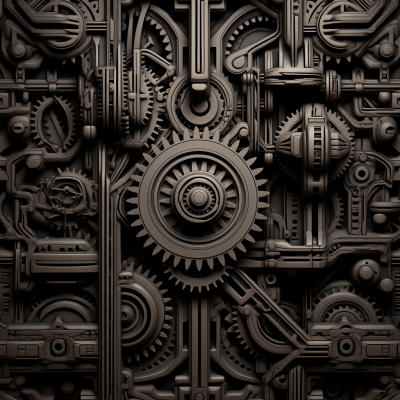 Tileable square depth map of organic gears in H. R. Giger style