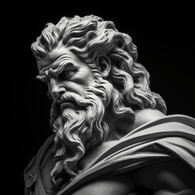 Black and white Lempicka-style Zeus sculpture by @witp