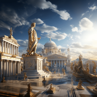 Modern Byzantine Empire with Gold-Blue Hippodrome and Statues
