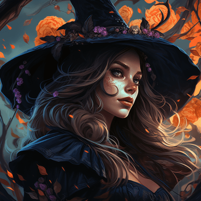 Dynamic illustration of a witch with strong variations and energy