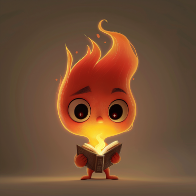 Cute Red Flame Character with Book