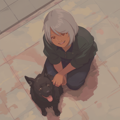 Smiling White-Haired Woman with Black Dog