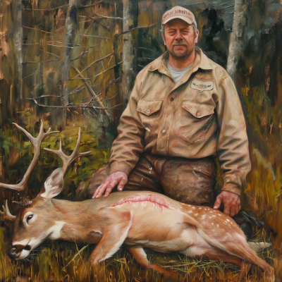 Hunter with Dead Deer