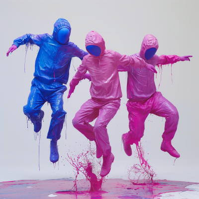 Colorful Jumping Figures in High-Tech Suits