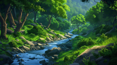 Lush Green Forest with a Flowing River