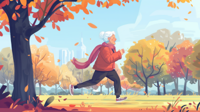 Elderly woman running in the park