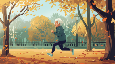 Old lady running through the park