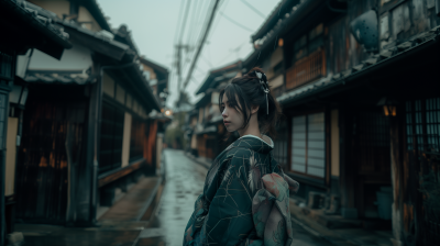 Samurai Woman in Medieval Japanese Street