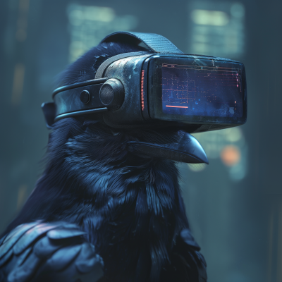Cyberpunk Crow with VR Headset