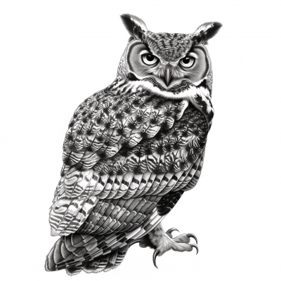 Vintage Style Monochrome Owl Illustration