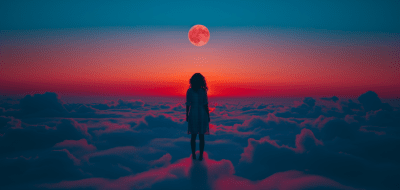 Dreamy surreal scene with vibrant glowing lights