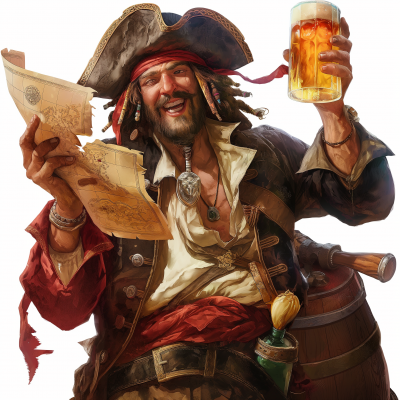 Happy Drunk Pirate with Beer and Map