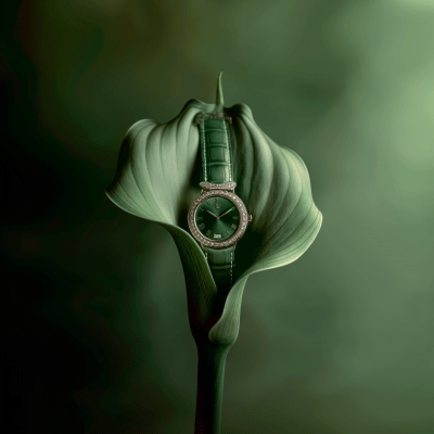 Pearl Watch on Green Calla Lily